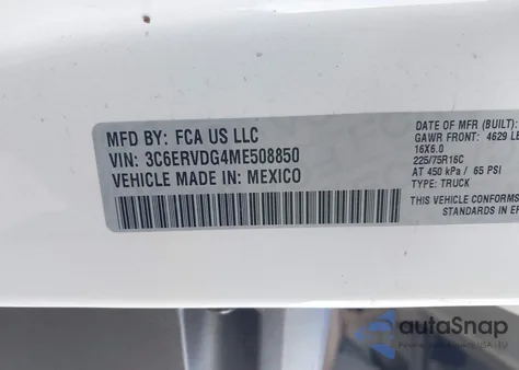 2021 Ram Promaster 2500 High Roof 159 Wb from USA, damaged, VIN 3C6ERVDG4ME508850